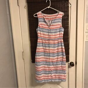 Joules Dresses | Joules Striped Flax Linen Button Front Sleeveless Midi Dress